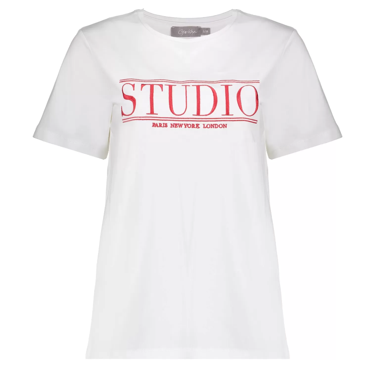 Geisha Fashion Tops & T-shirts*Geisha Dames Basic T-shirt Met Tekst 42635-24 off-white
