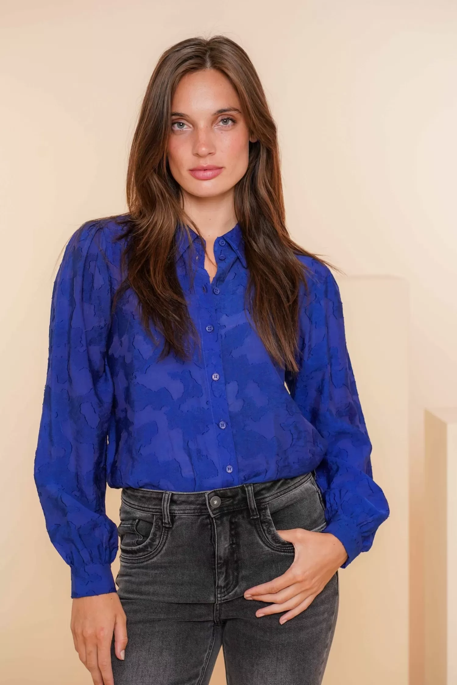 Geisha Fashion Blouses*Geisha Dames Blouse Met Print 43652-47 cobalt