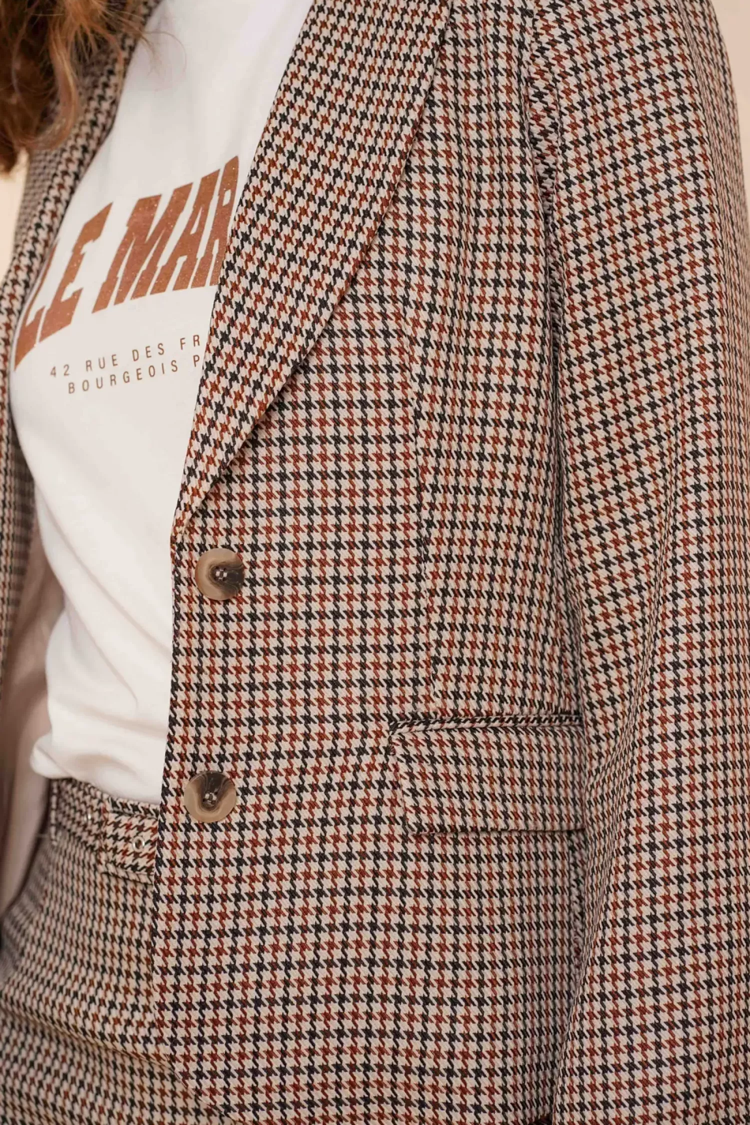 geisha_dames_korte_blazer_met_checkered_print__6.webp Geisha Fashion Denim | Jasjes & Blazers*Geisha Dames Korte Blazer Met Checkered Print 45523-10 sand